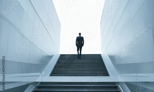 Businessman Standing Before Stairs Symbolizing Journey Toward Success and Growth in Business Start Concept