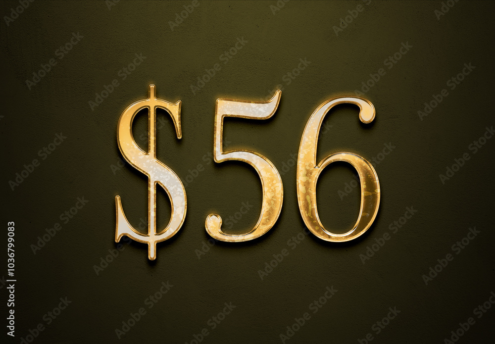 Old gold effect of 56 dollars with 3D glossy style Mockup. Old gold effect of 56 dollars with 3D glossy style Mockup.