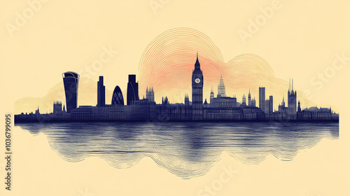 Wallpaper Mural Stylized sunset illustration of London with Big Ben Torontodigital.ca