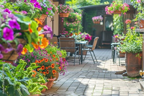 Beautiful Flowers and Plants in a Patio Garden