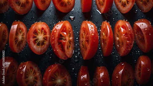 Obraz na płótnie A perfectly sliced tomato with each slice floating one w salonie