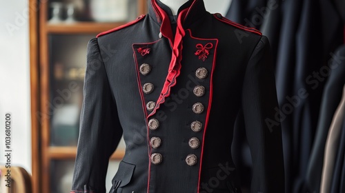 black red Frock coat with epaulettes and aiguillettes  photo