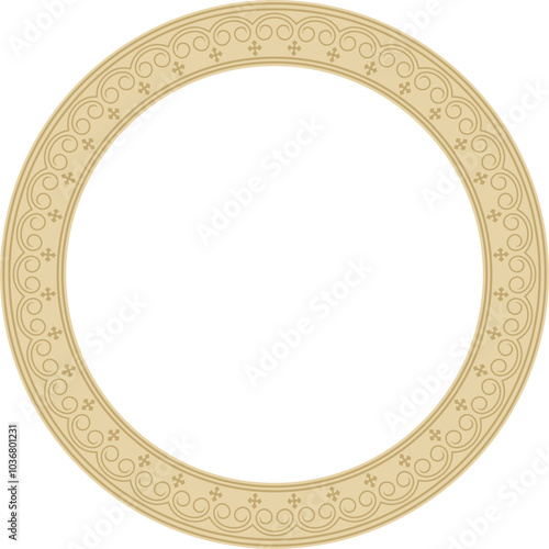 Vector gold round Yakut ornament. Endless circle, border, frame of the northern peoples of the Far East.