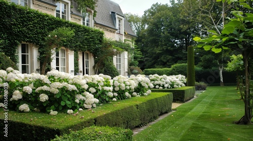 French Countryside Estate with Lush Garden and Hydrangeas