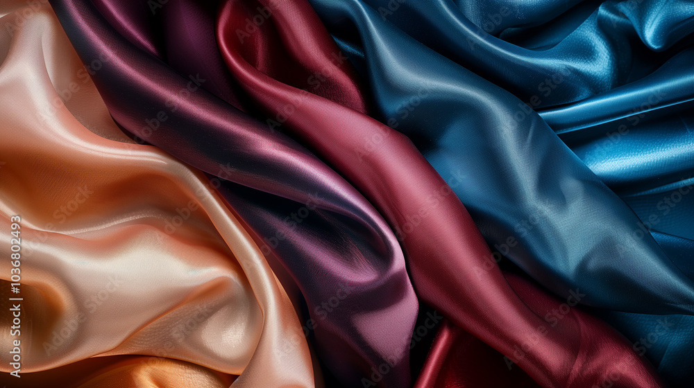 Obraz premium close-up of luxurious satin fabric samples, showcasing their rich textures and vibrant colors