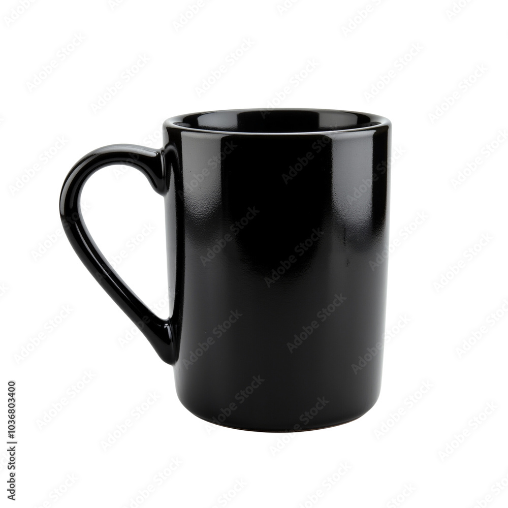 Glossy Black Ceramic Mug with Handle for Hot Beverages. Glossy Black Ceramic Mug with Handle for Hot Beverages.