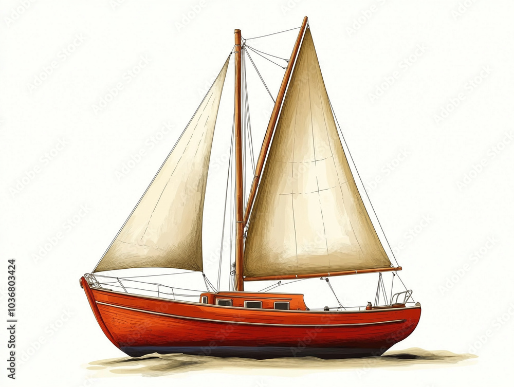 Obraz premium Illustration Art of a Sailboat Design with Simple Sails and Mast