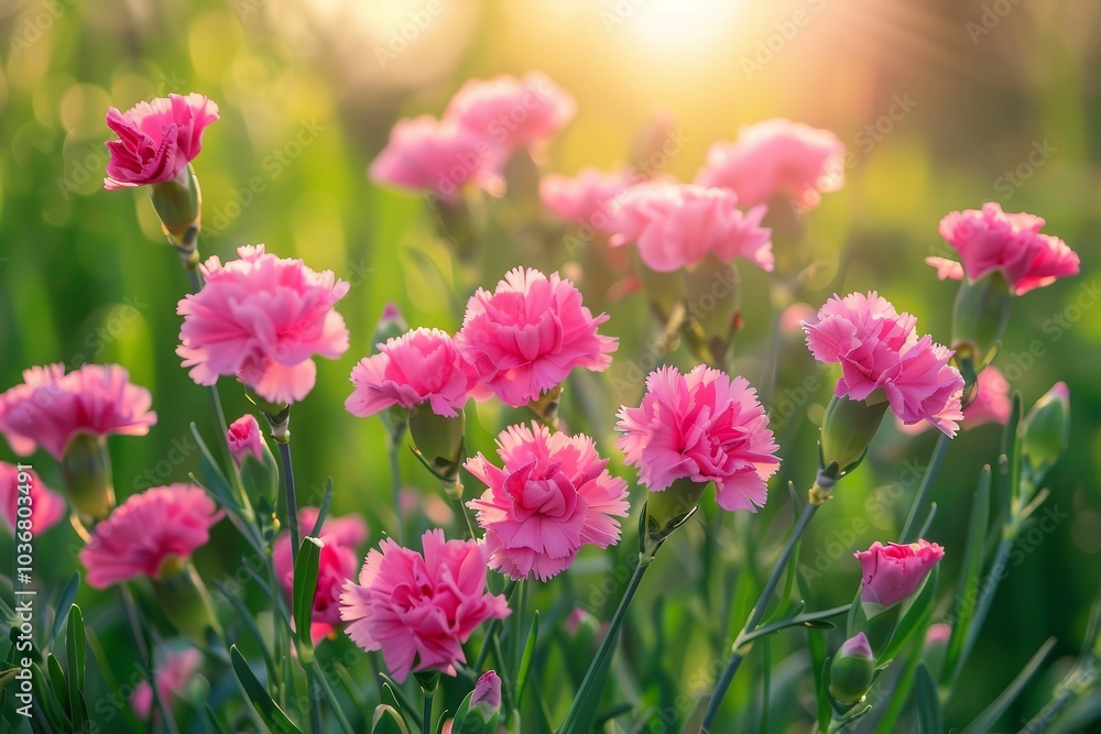 Pink Carnations Blooming in Soft Sunlight Pink Carnations Blooming in Soft Sunlight