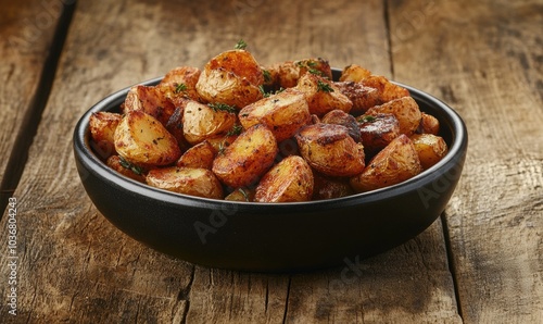 A bowl of potatoes with herbs and spices