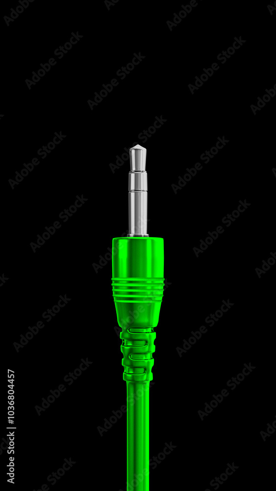 green audio cable isolated on black background green audio cable isolated on black background
