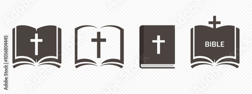 Christian bible. Religious book. Holy bible set. Christian cross. Church book