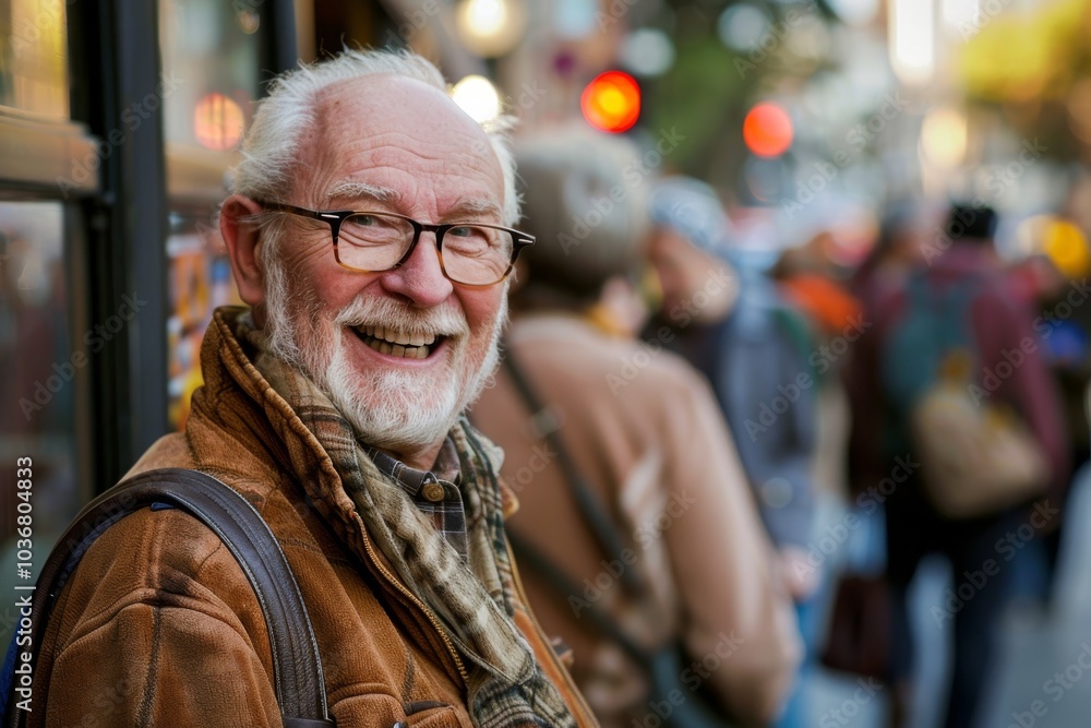 Portrait of happy senior man with eyeglasses in the city. Portrait of happy senior man with eyeglasses in the city.