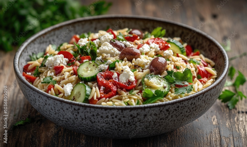 A bowl of food with a variety of vegetables and grains A bowl of food with a variety of vegetables and grains