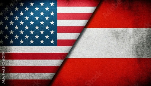 古いビンテージのアメリカの国旗とオーストリアの国旗(Old grunge vintage japan flag and Austria flag.)
