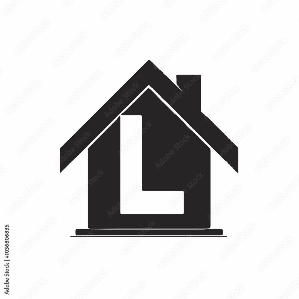 Simple black silhouette logo of a L letters house isolated on a white background, L letters house silhouette Design Vector, 3d house icon, home icon on black background, illustration of a house Logo Simple black silhouette logo of a L letters house isolated on a white background, L letters house silhouette Design Vector, 3d house icon, home icon on black background, illustration of a house Logo