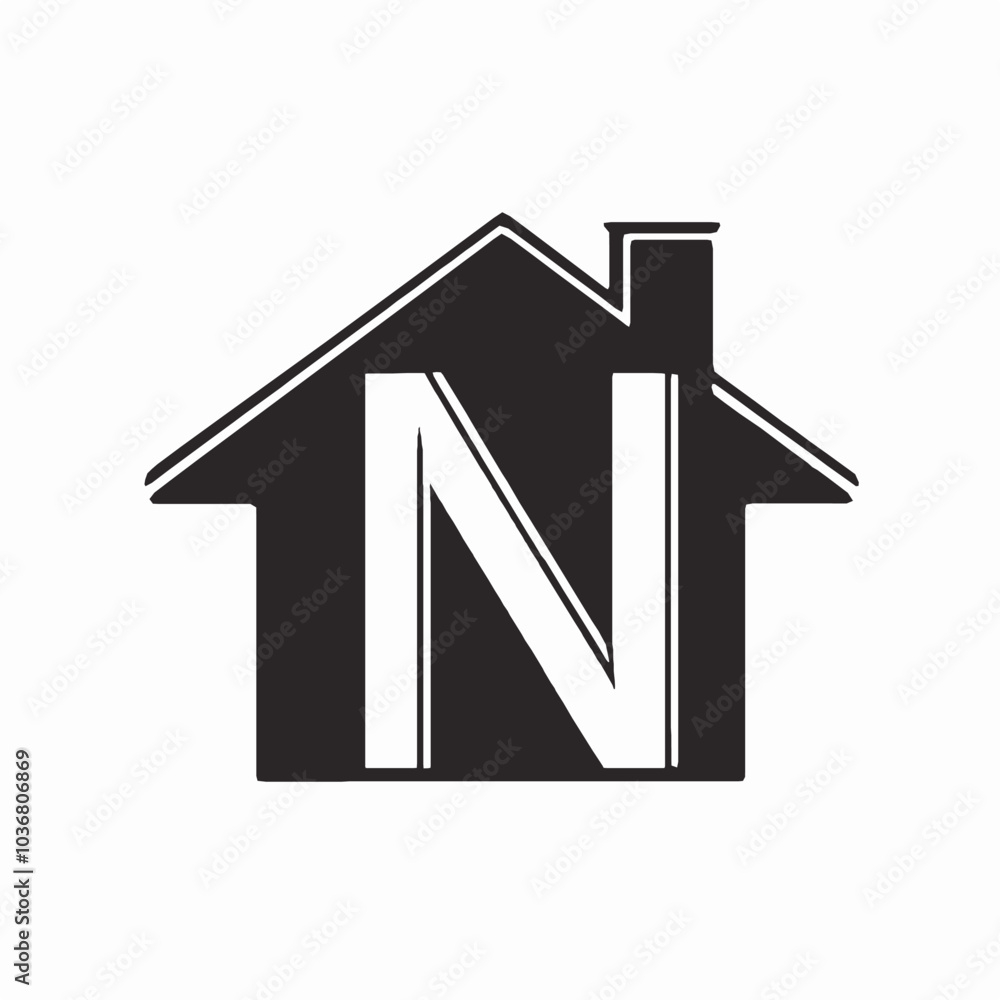 Simple black silhouette logo of an N letters house isolated on a white background, N letters house silhouette Design Vector, 3d house icon, home icon on black background, illustration of a house Logo Simple black silhouette logo of an N letters house isolated on a white background, N letters house silhouette Design Vector, 3d house icon, home icon on black background, illustration of a house Logo