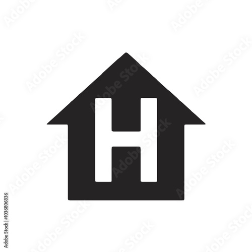 Simple black silhouette logo of a H letters house isolated on a white background, H letters house silhouette Design Vector, 3d house icon, home icon on black background, illustration of a house Logo