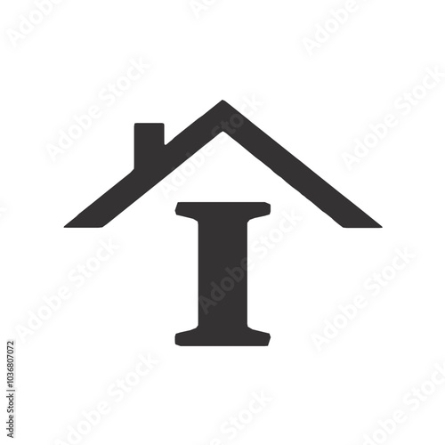 Simple black silhouette logo of an I letters house isolated on a white background, I letters house silhouette Design Vector, 3d house icon, home icon on black background, illustration of a house Logo