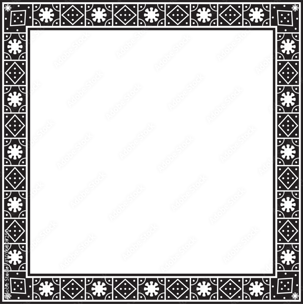 Vector square black monochrome border, frame, Pompeii. Rectangle Neopolitan ornament. Art of Ancient Rome. Template for stained glas Vector square black monochrome border, frame, Pompeii. Rectangle Neopolitan ornament. Art of Ancient Rome. Template for stained glas