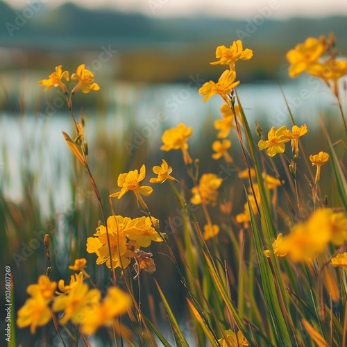 Spring background featuring golden flowers.