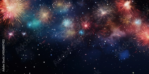 Colorful Fireworks in Night Sky Display