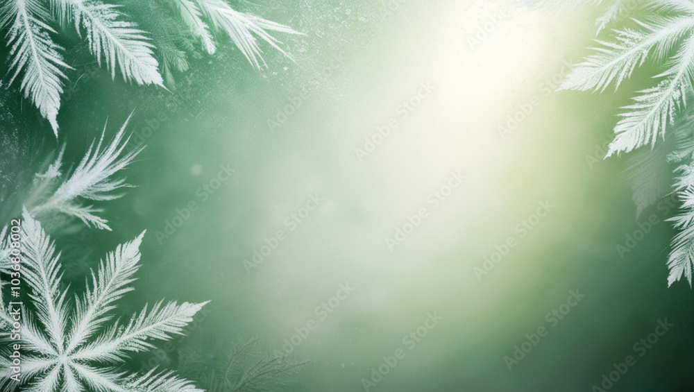 A serene and festive green Christmas background with delicate white frost, evoking a sense of winter wonderland, featuring soft, feathery frost patterns that gently fall on the surface,generative ai A serene and festive green Christmas background with delicate white frost, evoking a sense of winter wonderland, featuring soft, feathery frost patterns that gently fall on the surface,generative ai
