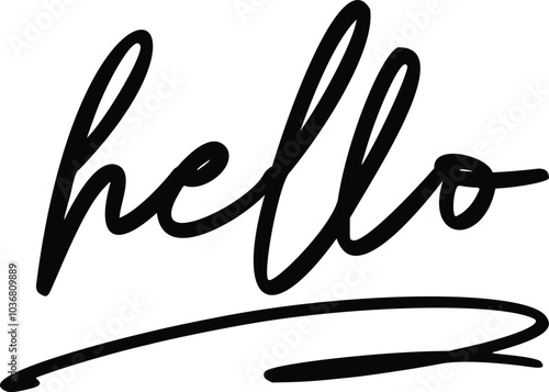 Black Hello TEXT with smooth lines. Hand written world hello day, vector file illustration, eps