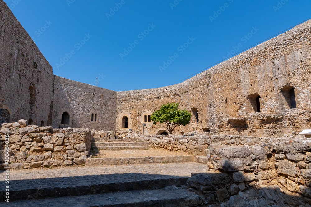 Chlemoutsi (Clermont) castle in Kyllini town, Peloponnese, Greece