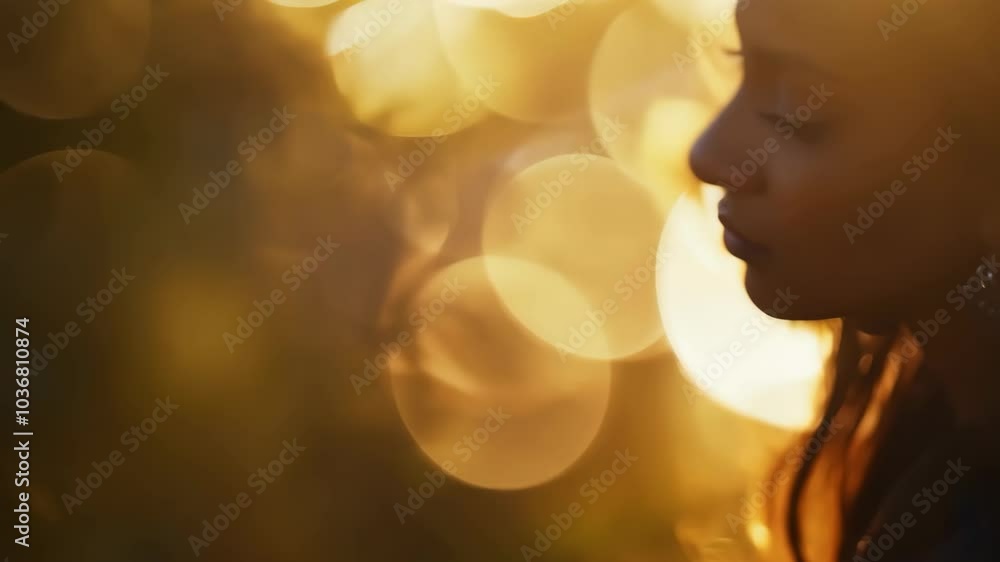 Silhouette of a woman in golden bokeh light Silhouette of a woman in golden bokeh light