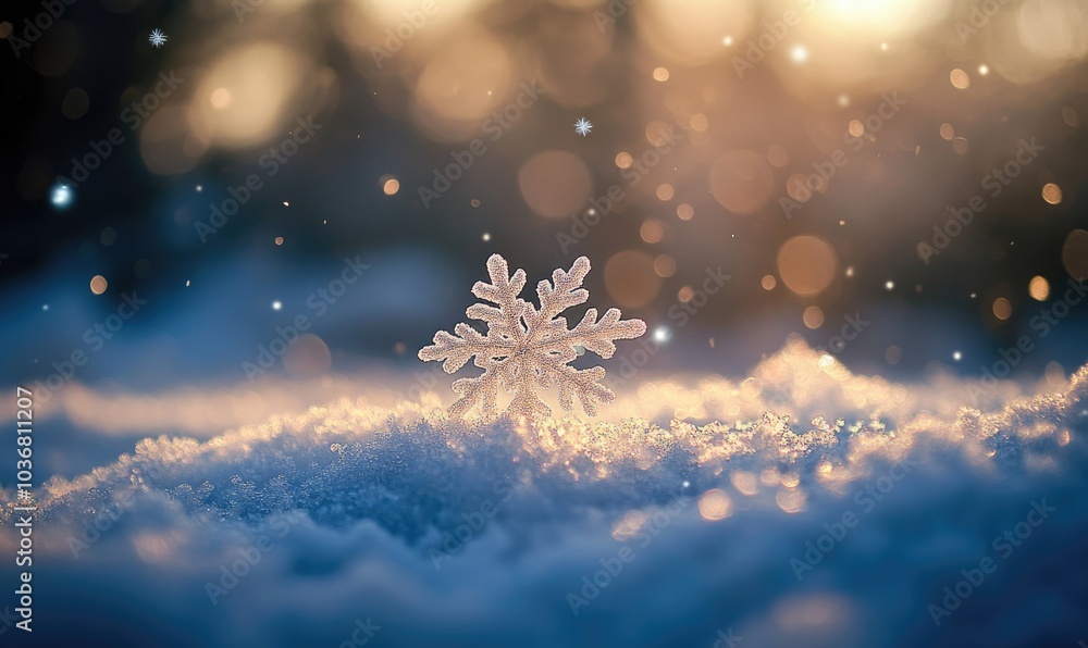 A snowflake is sitting on top of a pile of snow A snowflake is sitting on top of a pile of snow