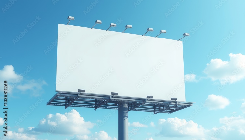 Obraz premium A large blank billboard standing tall against a clear blue sky with scattered clouds, ready for advertisement.