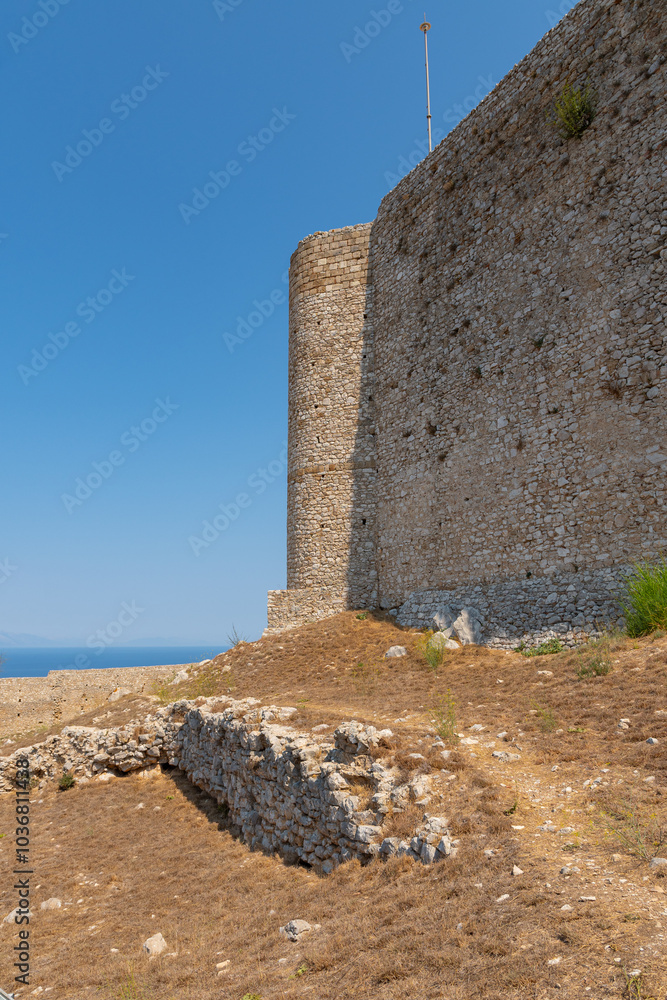 Chlemoutsi (Clermont) castle in Kyllini town, Peloponnese, Greece