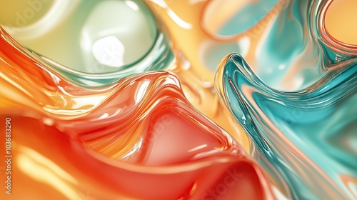 Fototapeta Naklejka Na Ścianę i Meble -  Abstract glass like object with different colour gradients and fluid like texture