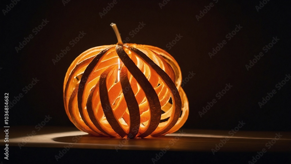 A glowing orange with its peel spiraling away