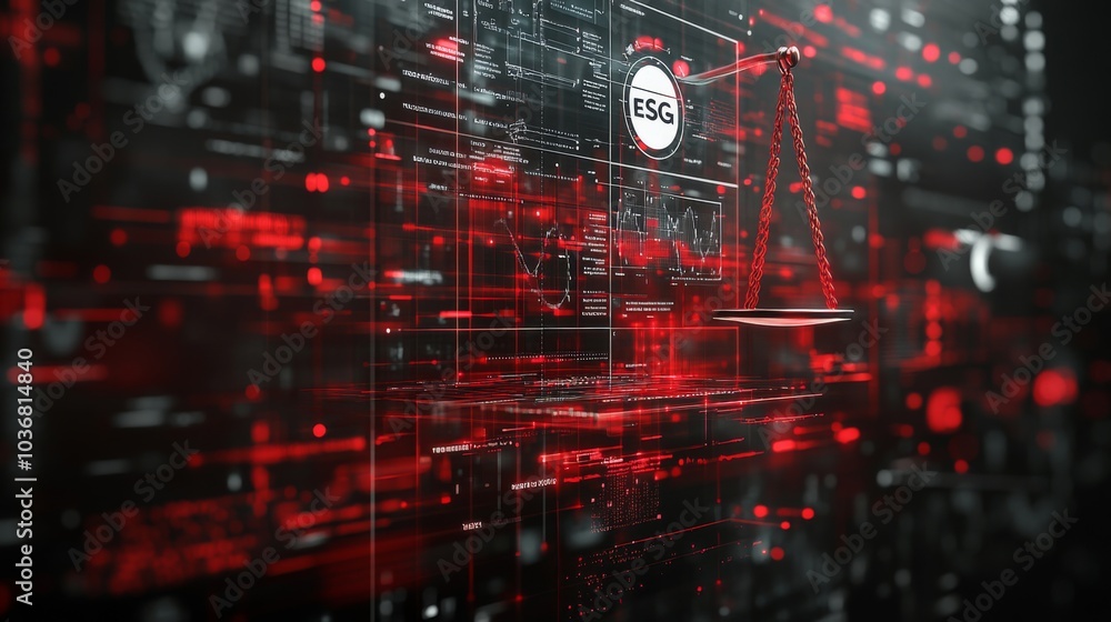ESG Scoring Stock Illustration Red White Black Palette ESG Scoring Stock Illustration Red White Black Palette
