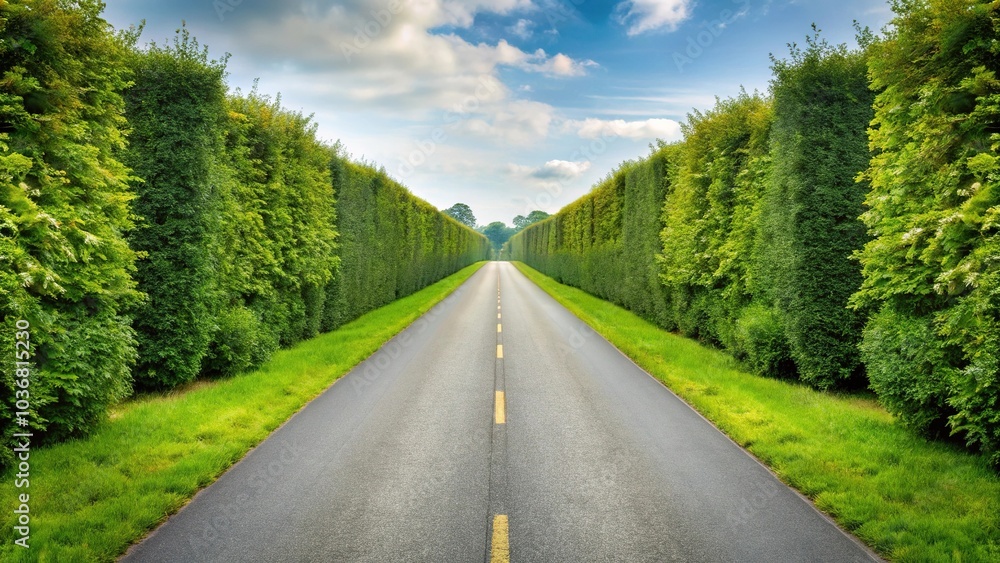 Fototapeta premium Road with green grass and bushes on the side