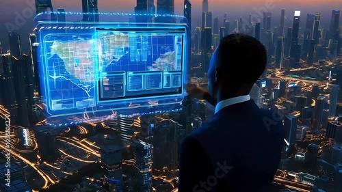 Wallpaper Mural Businessman Hand Interacting with Digital Holographic Dashboard
 Torontodigital.ca