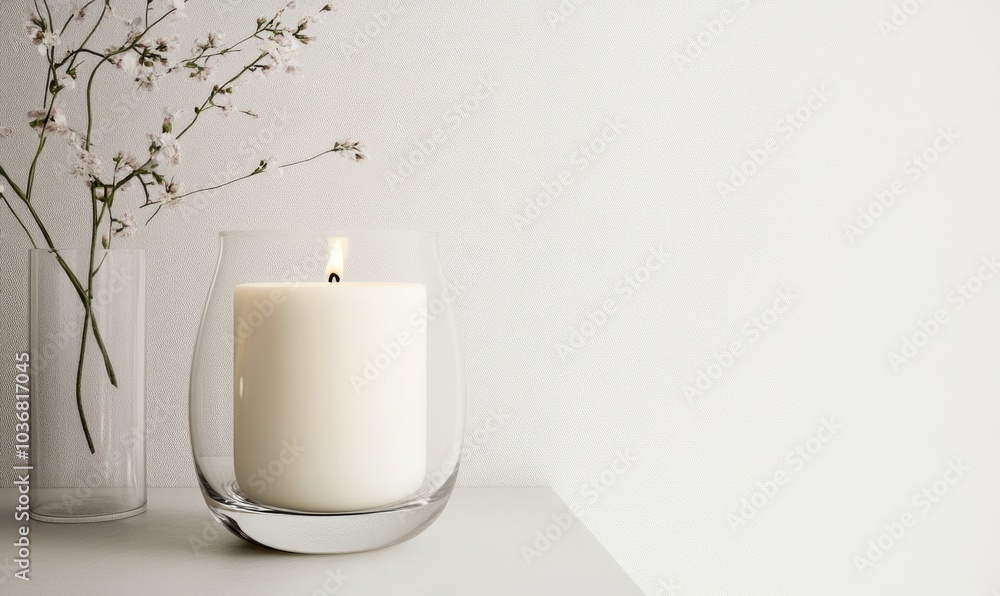 A candle is lit in a glass jar on a table A candle is lit in a glass jar on a table