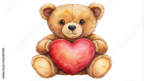 Wallpaper Mural Symmetrical watercolor brown teddy bear with heart Torontodigital.ca