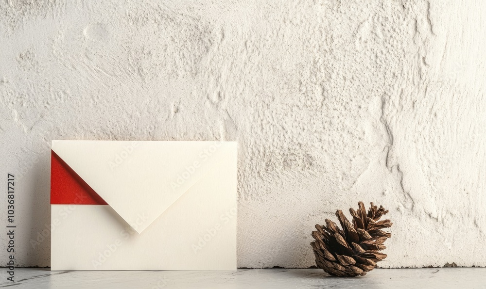 A white envelope with a red ribbon sits on a white wall A white envelope with a red ribbon sits on a white wall