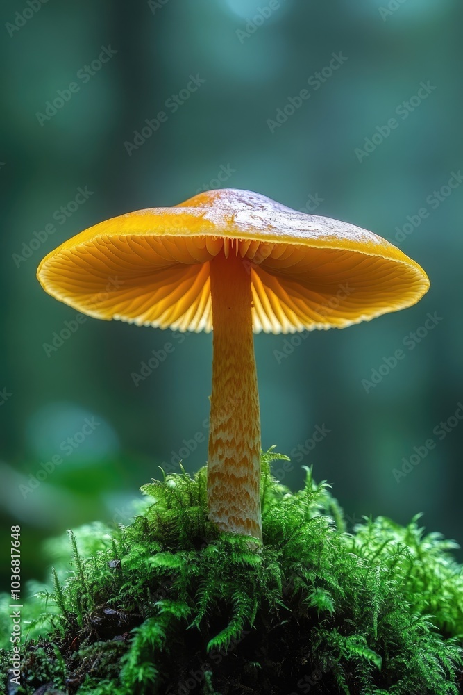 Fototapeta premium Fly agaric mushroom growing on mossy forest floor