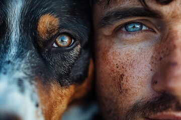 Man and dog sharing a moment with similar eyes