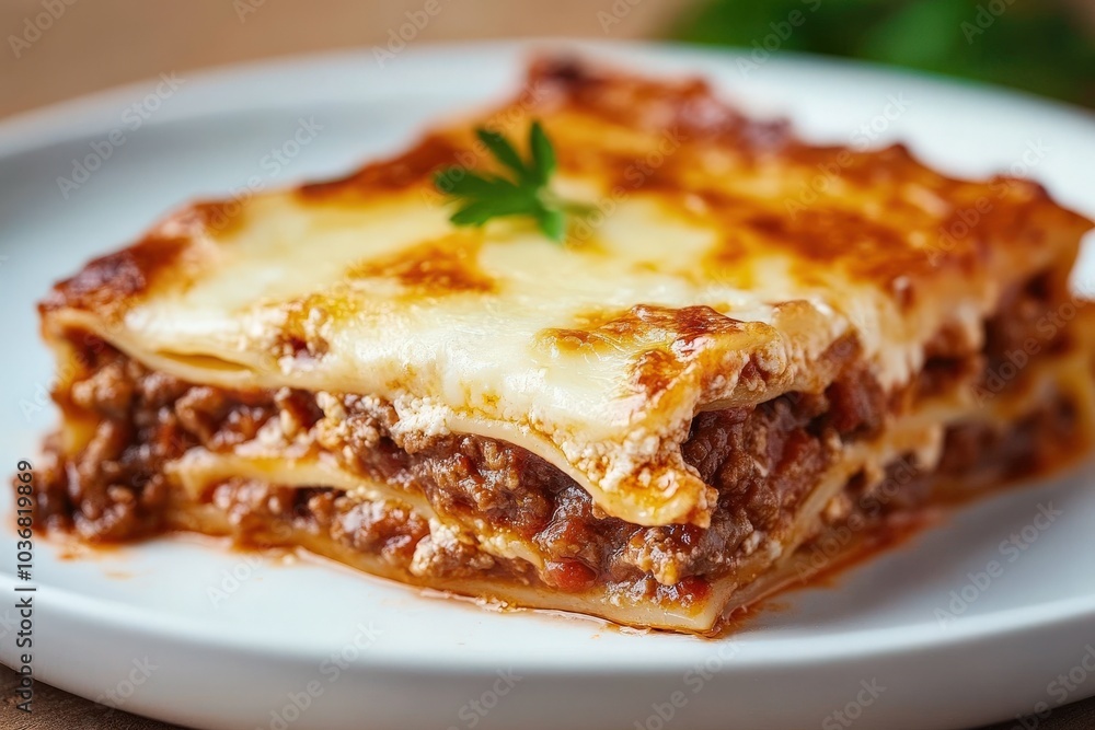 Lasagne with Ground Meat and Mozzarella Cheese, Italian Noodle Dish Lasagne with Ground Meat and Mozzarella Cheese, Italian Noodle Dish