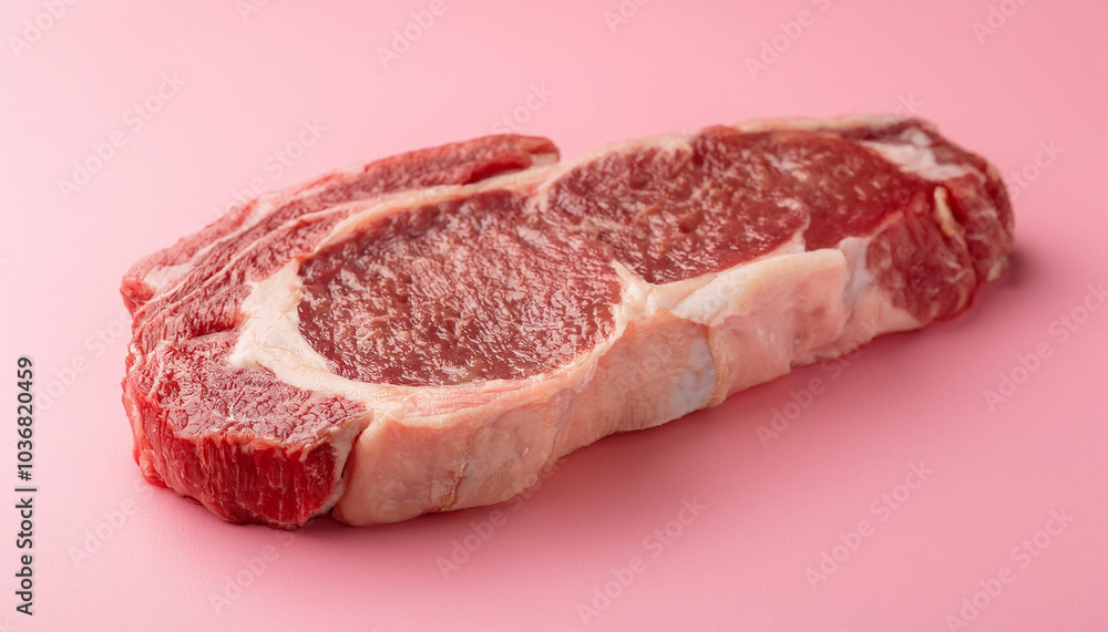 Raw ribeye steak on pink background. Fresh meat. Natural product. Raw ribeye steak on pink background. Fresh meat. Natural product.
