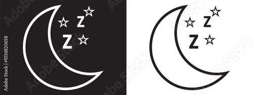 Sleep time night mode simple icon set, nighttime bedtime black white pictogram shape silhouette, do not disturb silence status moon crescent with clock symbol glyph image . eps10