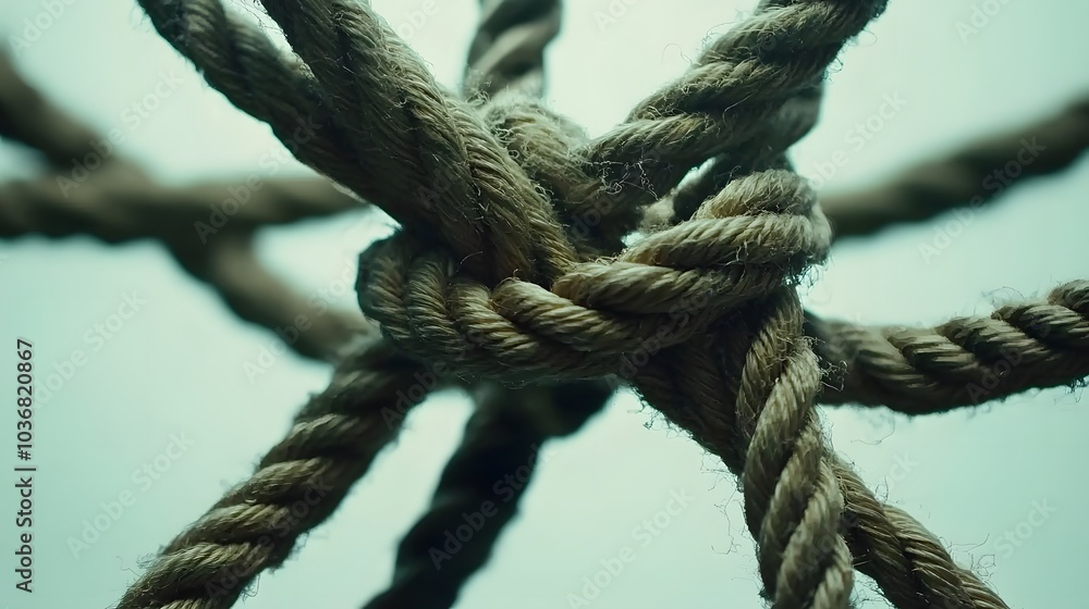 Complex web of interconnected ropes symbolizing intricate business relationships and antitrust challenges, with a focused foreground rope representing the effort to break monopolies. Complex web of interconnected ropes symbolizing intricate business relationships and antitrust challenges, with a focused foreground rope representing the effort to break monopolies.