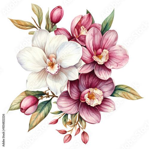 A bouquet of flowers with pink and white flowers. The flowers are arranged in a way that they look like they are blooming. Scene is one of beauty and elegance