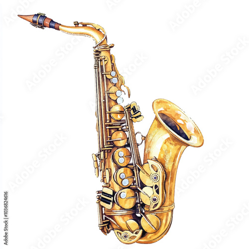 Saxophone watercolor clipart illustration