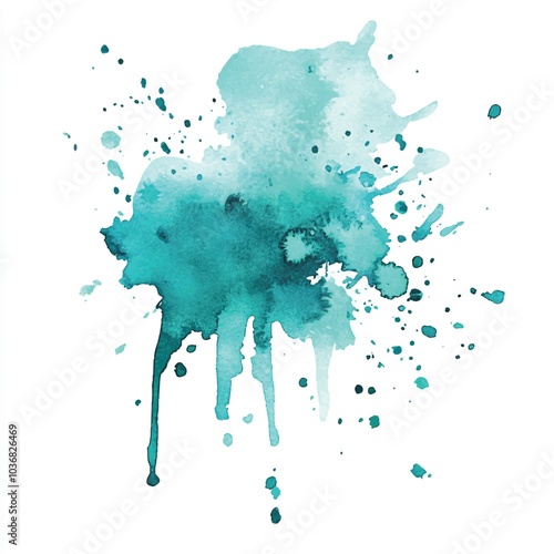 Turquoise splash watercolor clipart illustration