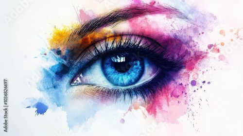 Eye Watercolor Splashes: Abstract Artwork with Vivid Colors and Creative Design